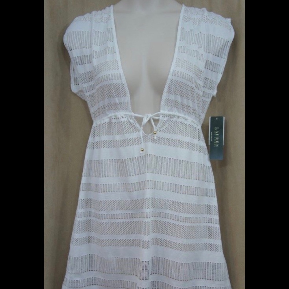 Ralph Lauren Swim Cover Up White Pointelle V-neck